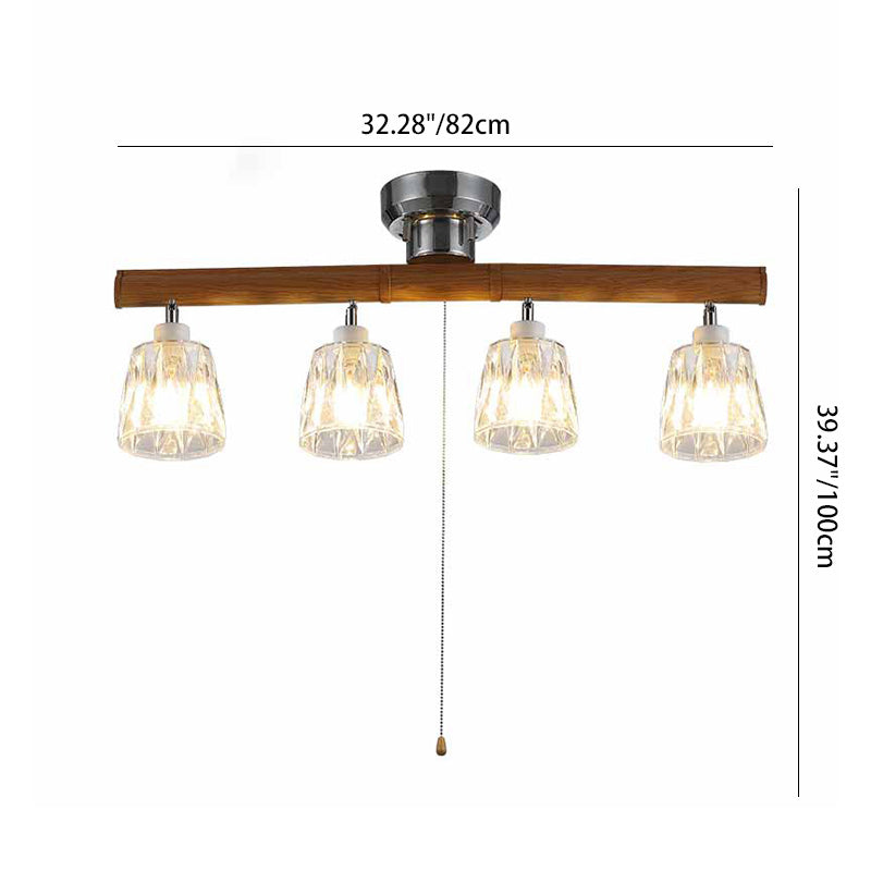 Contemporary Retro Aluminum Wood Acrylic Cylinder Zipper Foldable 4-Light Semi-Flush Mount Ceiling Light For Dining Room