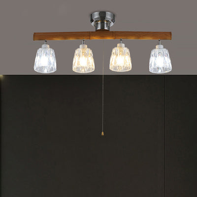 Contemporary Retro Aluminum Wood Acrylic Cylinder Zipper Foldable 4-Light Semi-Flush Mount Ceiling Light For Dining Room