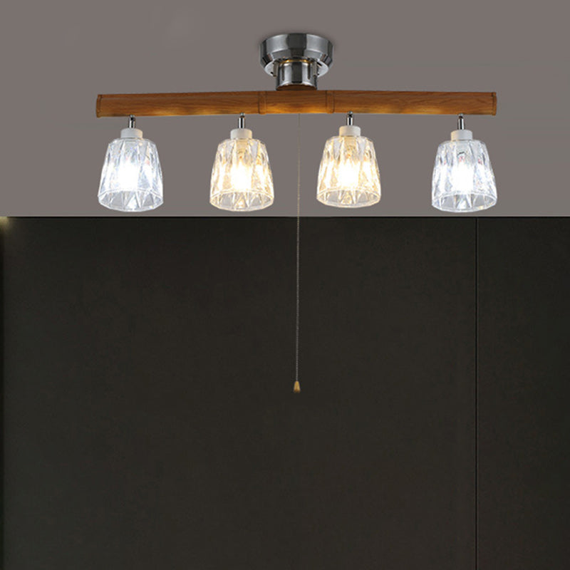 Contemporary Retro Aluminum Wood Acrylic Cylinder Zipper Foldable 4-Light Semi-Flush Mount Ceiling Light For Dining Room