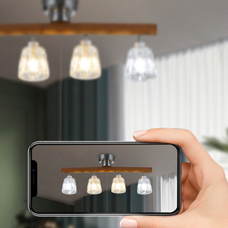 Contemporary Retro Aluminum Wood Acrylic Cylinder Zipper Foldable 4-Light Semi-Flush Mount Ceiling Light For Dining Room