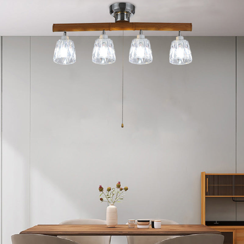 Contemporary Retro Aluminum Wood Acrylic Cylinder Zipper Foldable 4-Light Semi-Flush Mount Ceiling Light For Dining Room