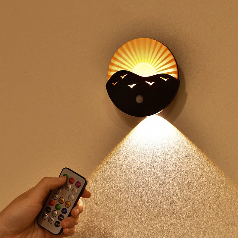 Moderne Art Deco Wiederaufladbare Batterie Magnetisch Runde Sonnenaufgang ABS LED Wandleuchte Für Flur 
