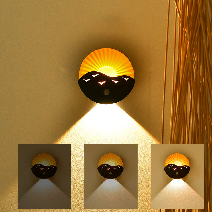 Lampe murale LED ABS au design Art Déco moderne avec batterie rechargeable et aimantée, en forme de lever de soleil, pour couloir 
