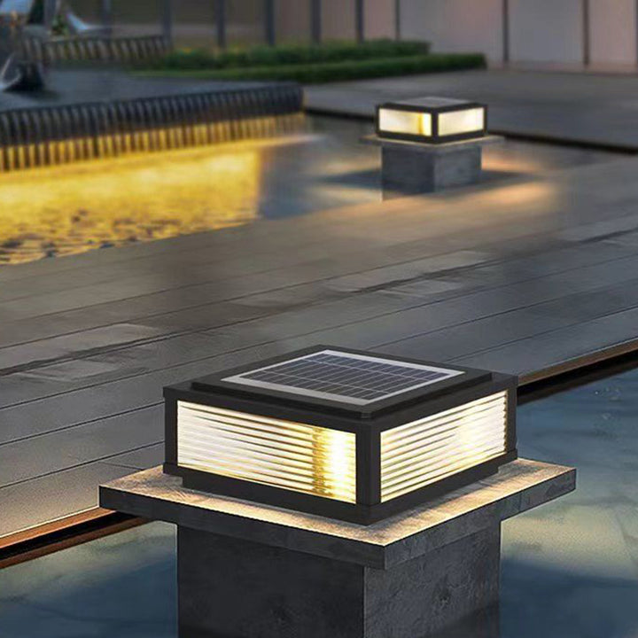 Moderno Minimalista Solar Impermeable Cuadrado Rayas Aleación de Aluminio Vidrio LED Iluminación Paisajística Luz Exterior Para Patio Exterior 