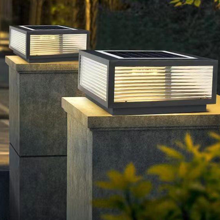 Moderno Minimalista Solar Impermeable Cuadrado Rayas Aleación de Aluminio Vidrio LED Iluminación Paisajística Luz Exterior Para Patio Exterior 