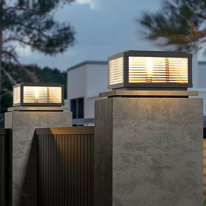 Moderno Minimalista Solar Impermeable Cuadrado Rayas Aleación de Aluminio Vidrio LED Iluminación Paisajística Luz Exterior Para Patio Exterior 