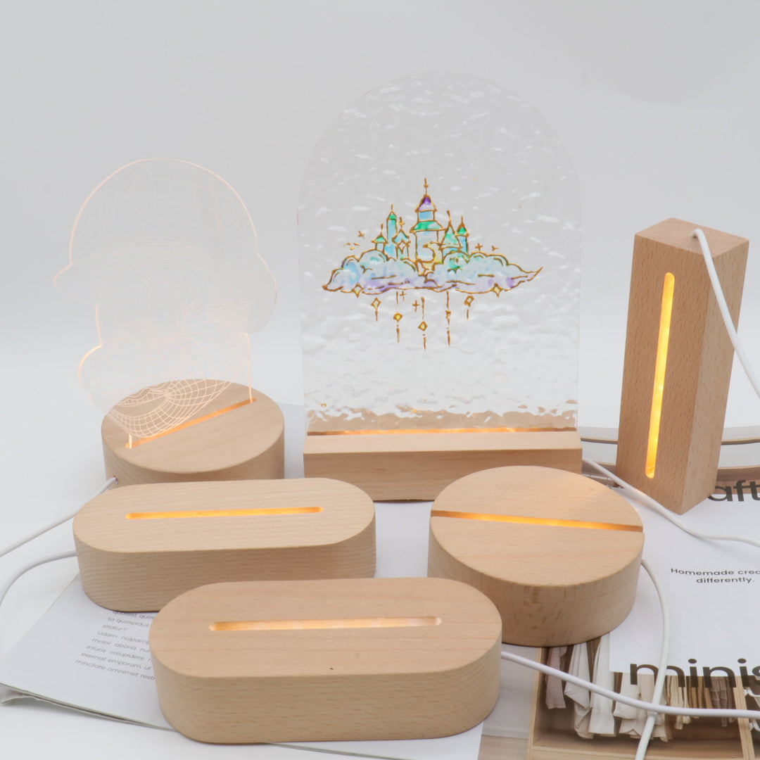 Lampe de table LED rectangulaire ovale ronde en bois massif rechargeable créative contemporaine veilleuse pour chambre 
