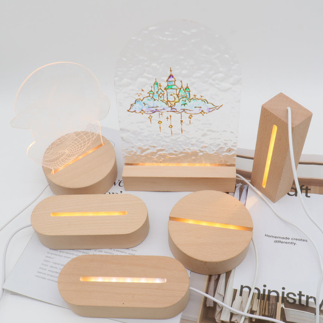 Lampe de table LED rectangulaire ovale ronde en bois massif rechargeable créative contemporaine veilleuse pour chambre 