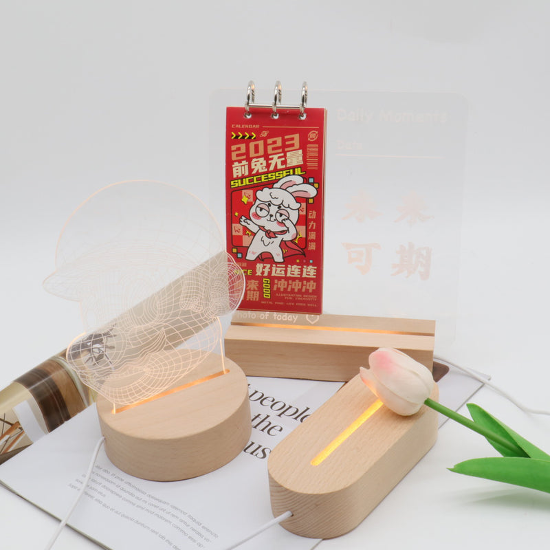 Contemporary Creative Rechargeable Solid Wood Round Rectangular Elliptical LED Table Lamp Night Light For Bedroom