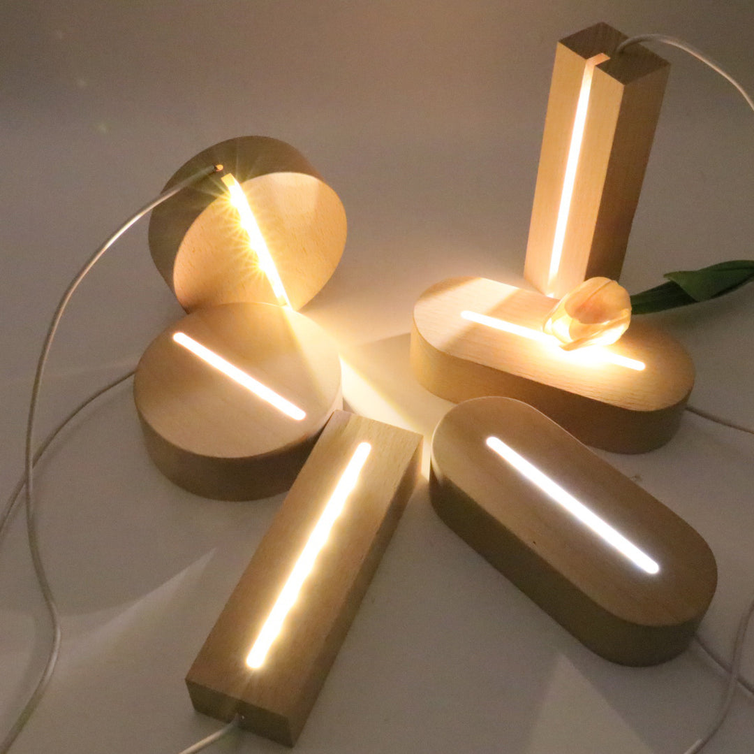 Lampe de table LED rectangulaire ovale ronde en bois massif rechargeable créative contemporaine veilleuse pour chambre 