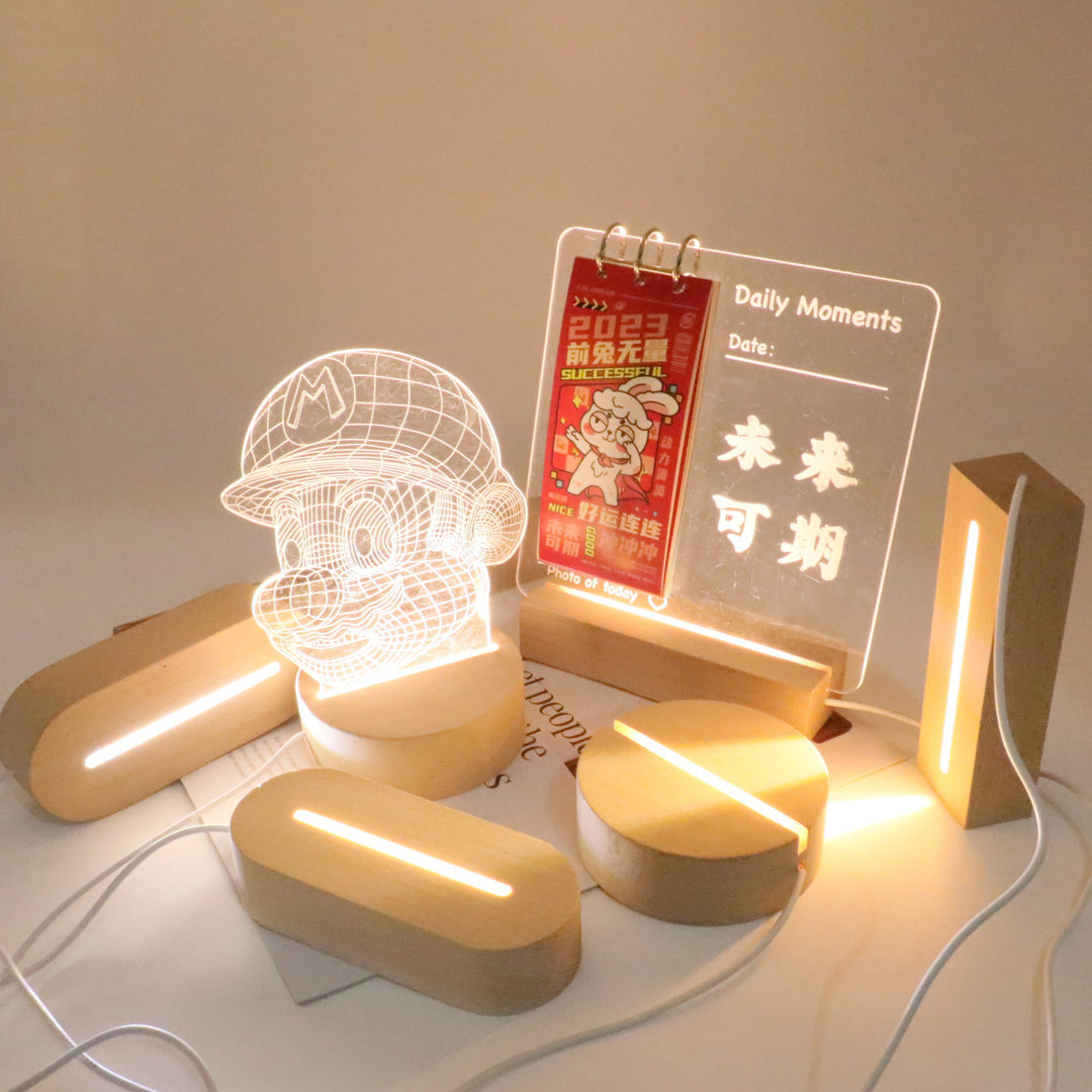 Lampe de table LED rectangulaire ovale ronde en bois massif rechargeable créative contemporaine veilleuse pour chambre 