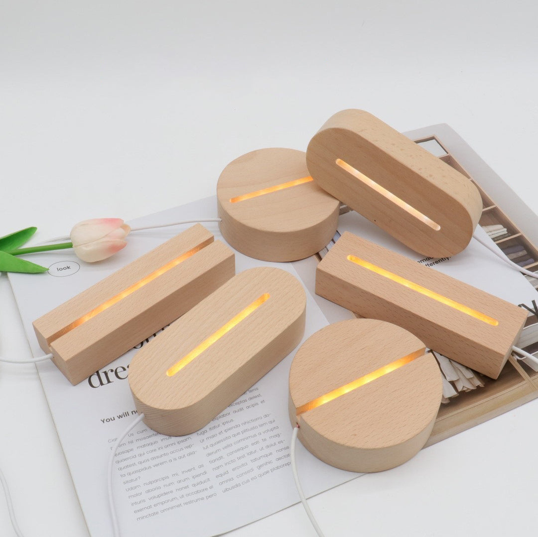 Lampe de table LED rectangulaire ovale ronde en bois massif rechargeable créative contemporaine veilleuse pour chambre 