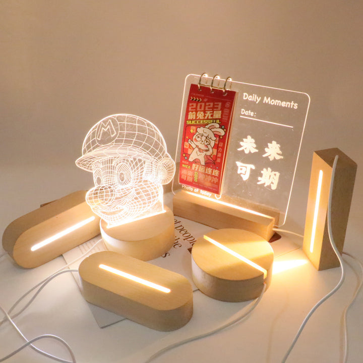 Lampe de table LED rectangulaire ovale ronde en bois massif rechargeable créative contemporaine veilleuse pour chambre 