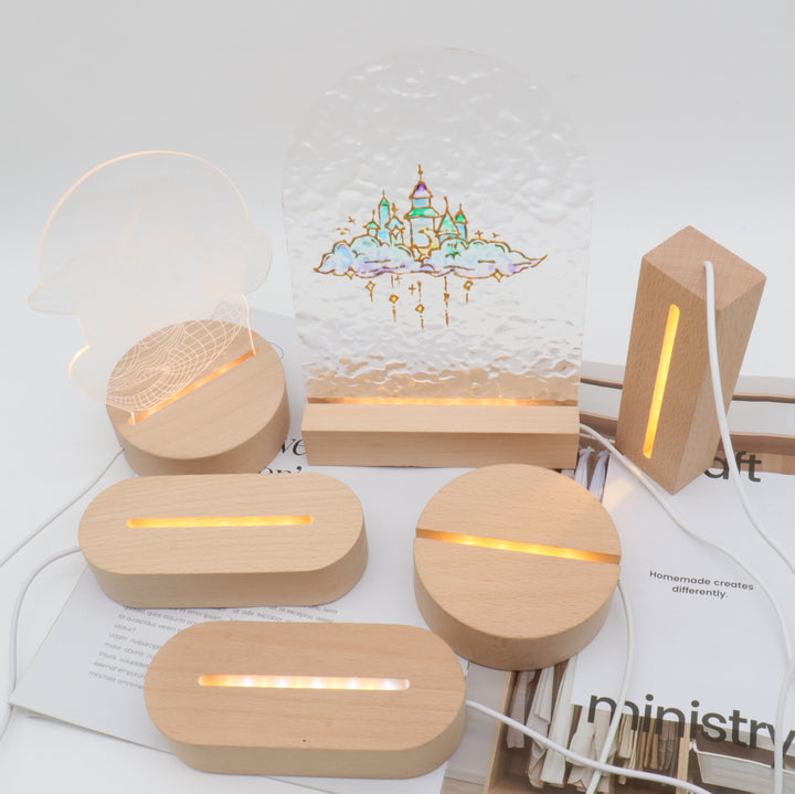 Lampe de table LED rectangulaire ovale ronde en bois massif rechargeable créative contemporaine veilleuse pour chambre 