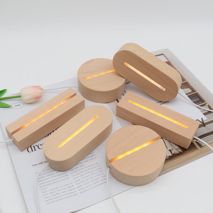 Lampe de table LED rectangulaire ovale ronde en bois massif rechargeable créative contemporaine veilleuse pour chambre 