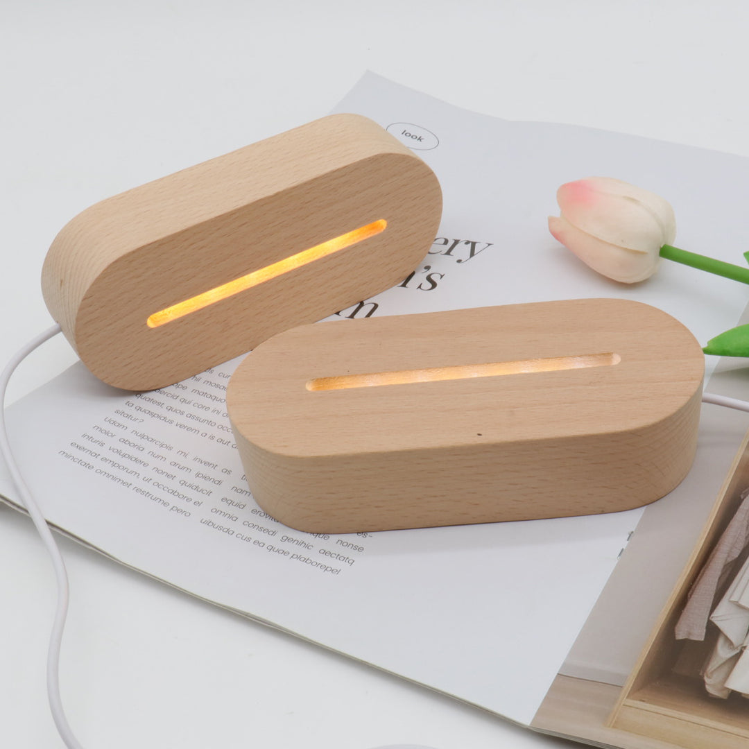Lampe de table LED rectangulaire ovale ronde en bois massif rechargeable créative contemporaine veilleuse pour chambre 
