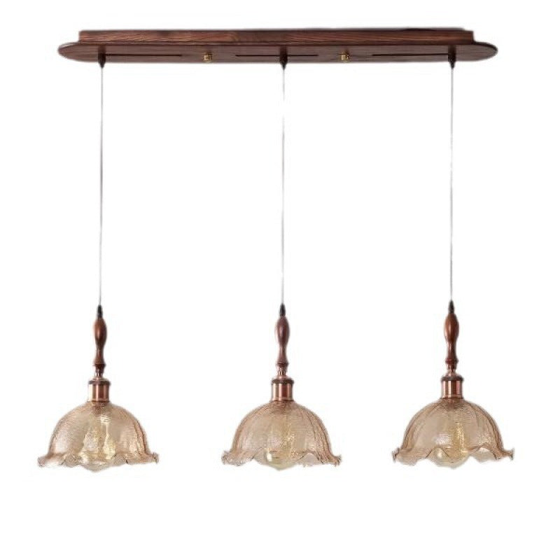 Candelabros contemporáneos retro de metal de latón, madera de fresno, vidrio craquelado, flor desmontable de 3 luces para la isla del comedor 