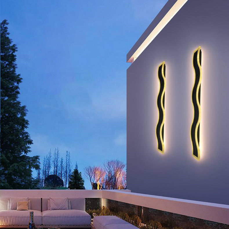 Lámpara de Aplique de Pared LED de Onda de Tira de Acrílico de Aluminio Impermeable Solar de Simplicidad Moderna para Patio Exterior 
