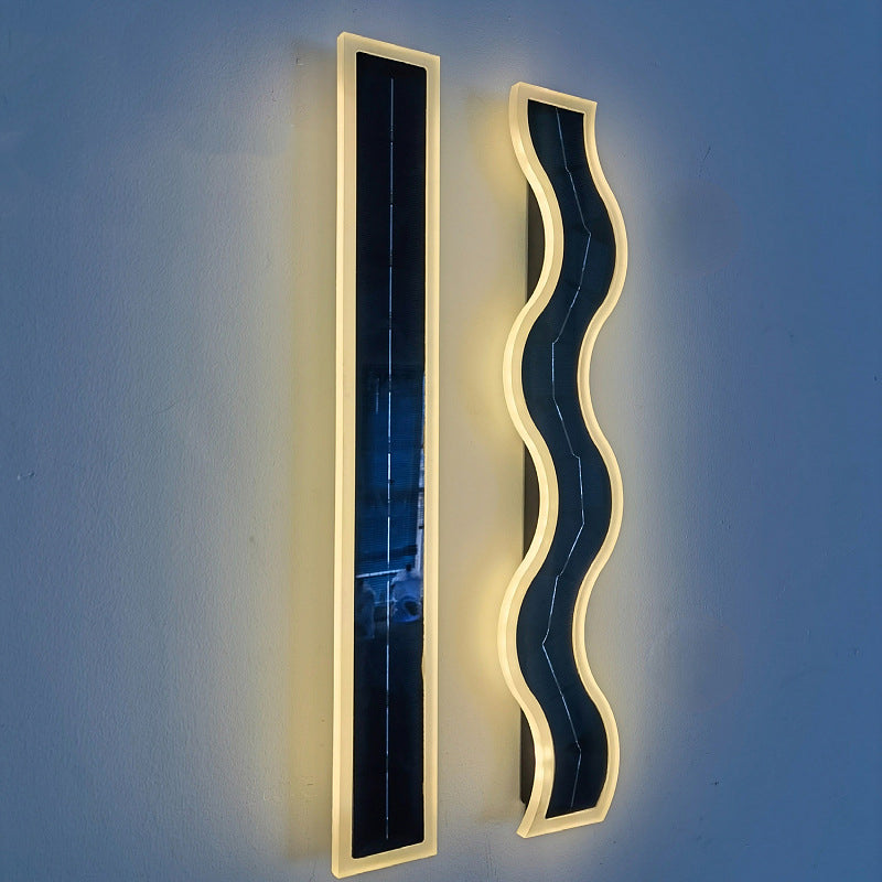 Lámpara de Aplique de Pared LED de Onda de Tira de Acrílico de Aluminio Impermeable Solar de Simplicidad Moderna para Patio Exterior 