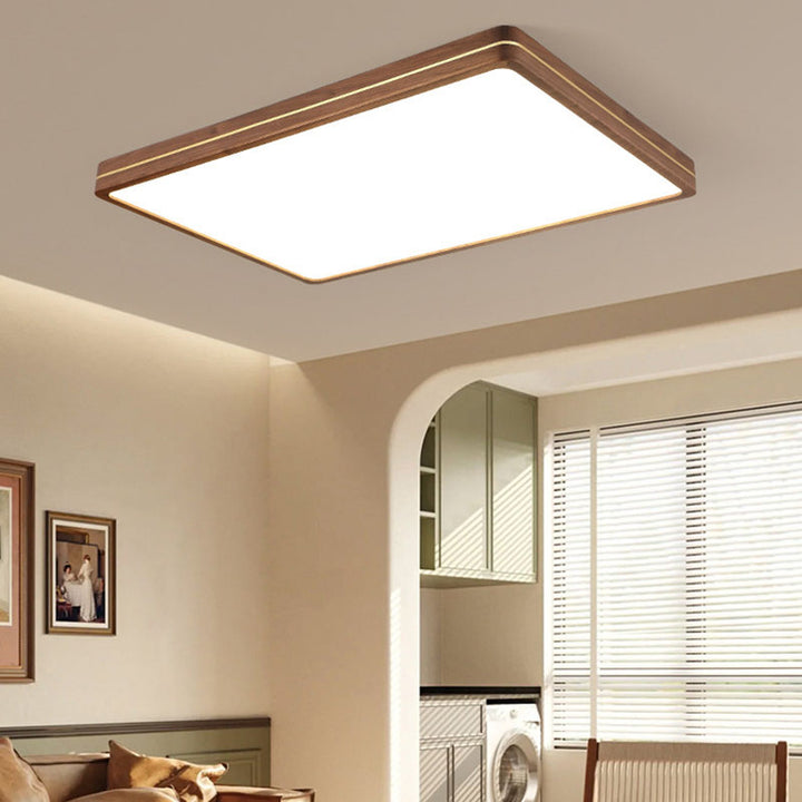 Plafonnier LED moderne en bois mince de couleur noyer 