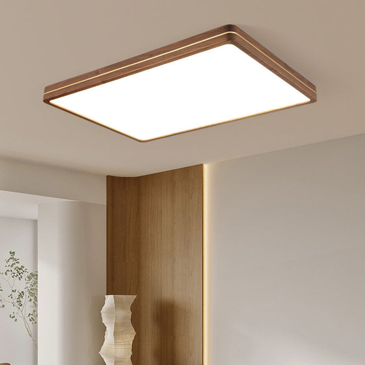 Plafonnier LED moderne en bois mince de couleur noyer 