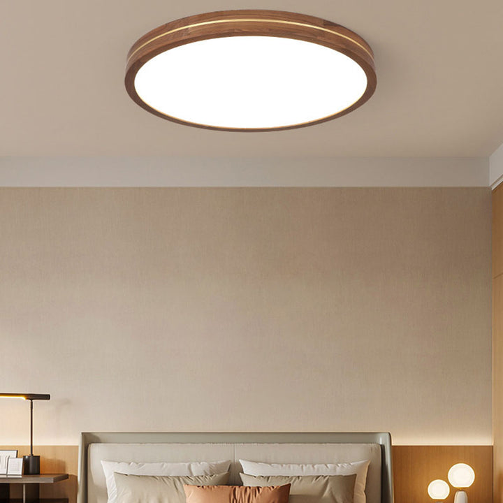 Plafonnier LED moderne en bois mince de couleur noyer 