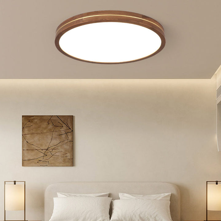 Plafonnier LED moderne en bois mince de couleur noyer 