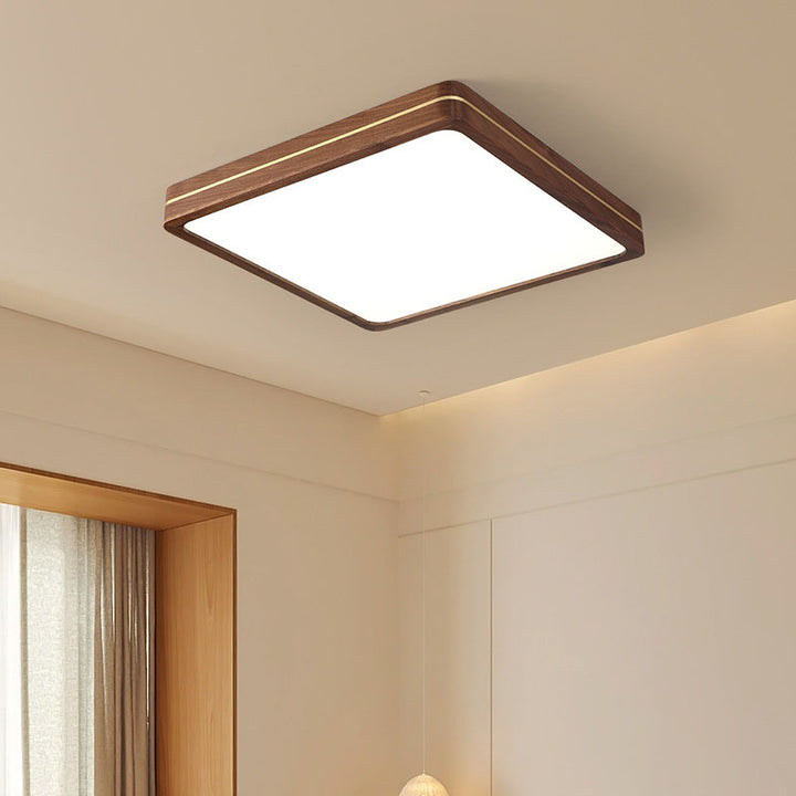 Plafonnier LED moderne en bois mince de couleur noyer 