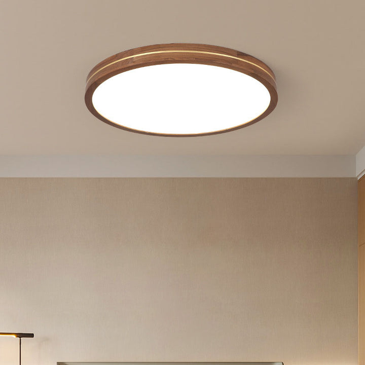 Plafonnier LED moderne en bois mince de couleur noyer 