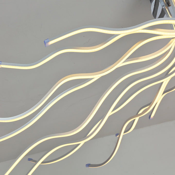 Vague Créative Contemporaine Longue Plafonnier Semi-Encastré en Aluminium et Acrylique LED pour Salon 