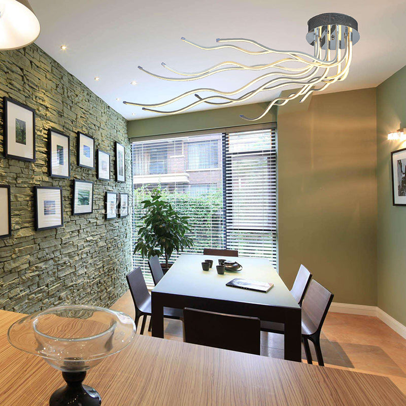 Zeitgenössische kreative Welle lange Aluminium Acryl LED Semi-Flush Mount Deckenleuchte für Wohnzimmer 