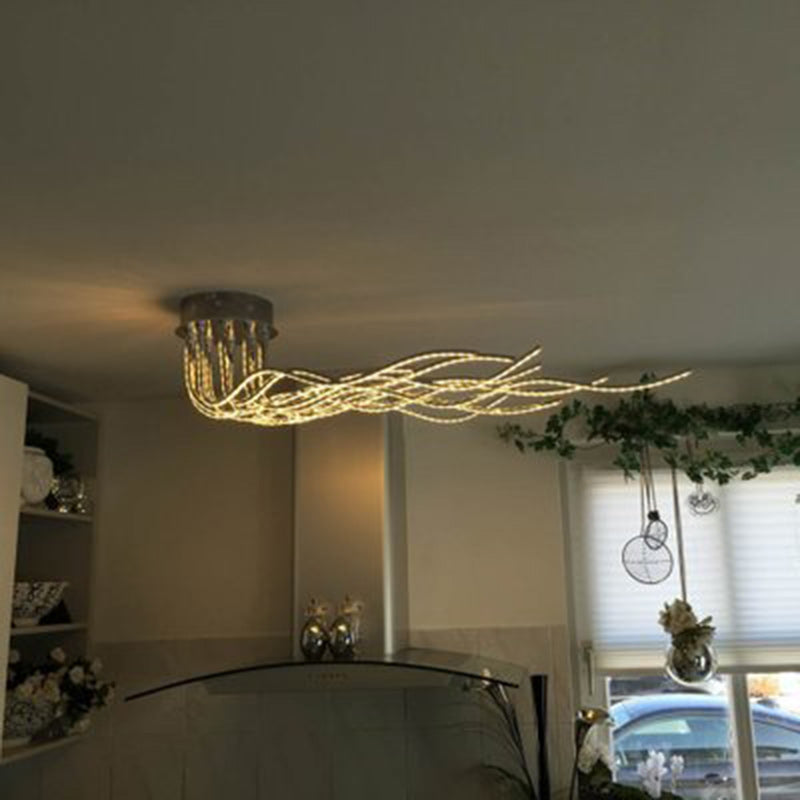 Zeitgenössische kreative Welle lange Aluminium Acryl LED Semi-Flush Mount Deckenleuchte für Wohnzimmer 