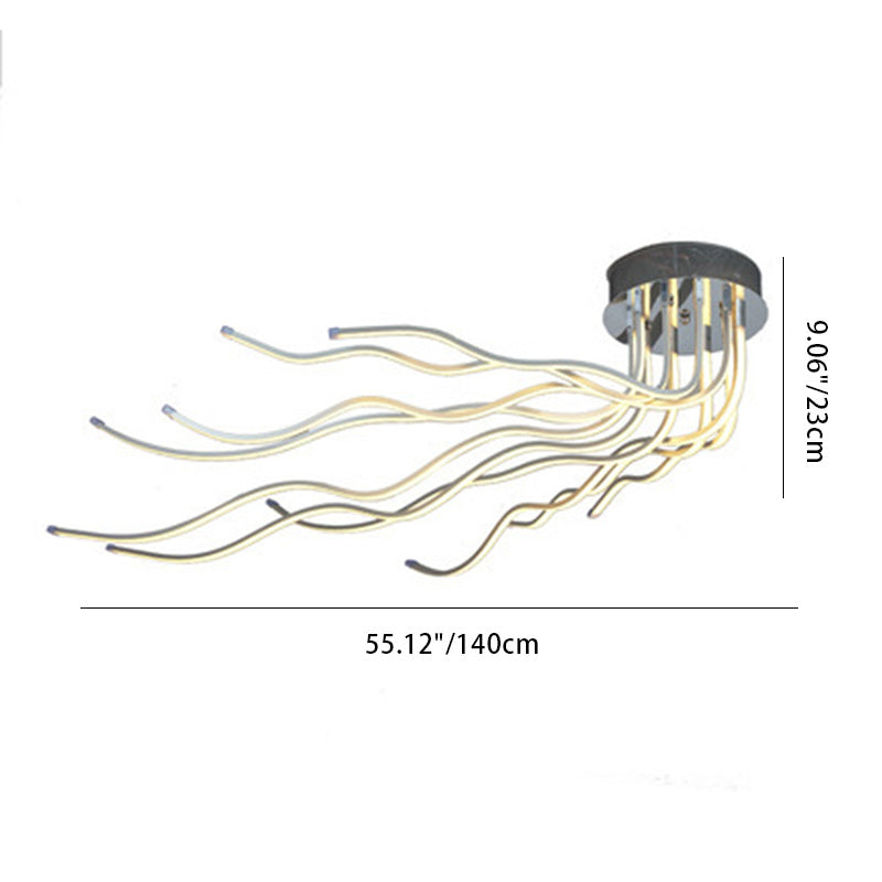 Zeitgenössische kreative Welle lange Aluminium Acryl LED Semi-Flush Mount Deckenleuchte für Wohnzimmer 