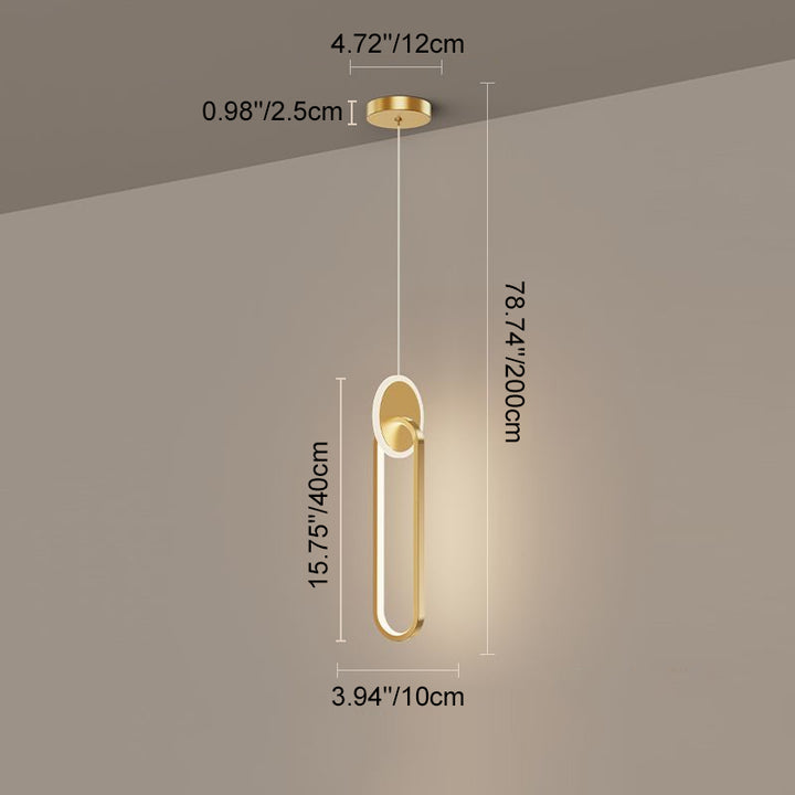 Modern Minimalist All-copper Oval Circle LED Pendant Light for Bedroom