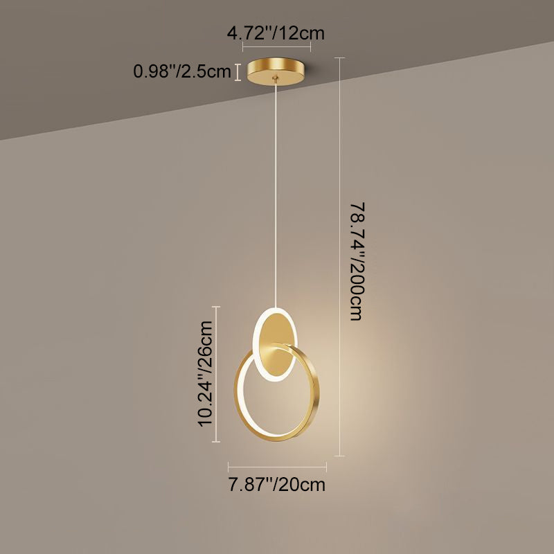 Modern Minimalist All-copper Oval Circle LED Pendant Light for Bedroom