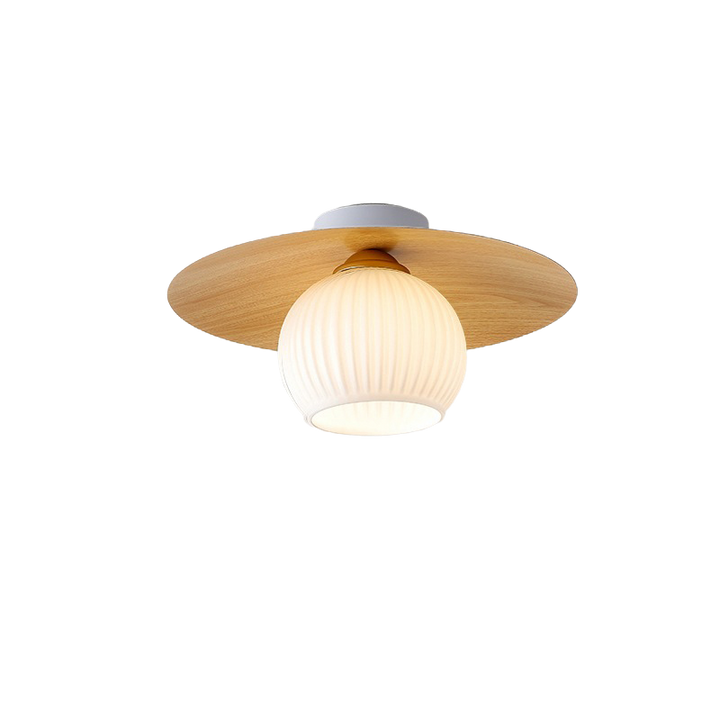 Nordic Minimalist Round Wooden 1-Light Flush Mount Light