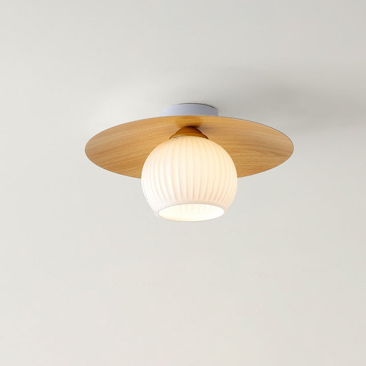 Nordic Minimalist Round Wooden 1-Light Flush Mount Light