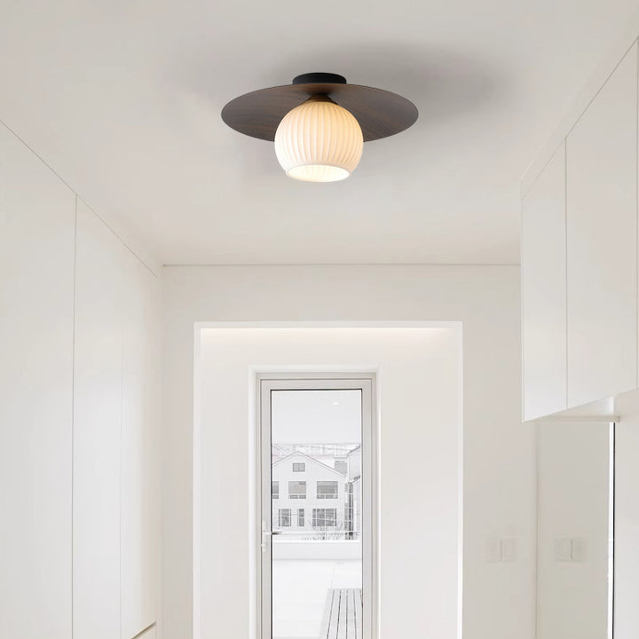 Nordic Minimalist Round Wooden 1-Light Flush Mount Light
