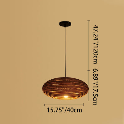 Zeitgenössische Retro Papier elliptische sphärische Glocke Trapez Halbkreis polygonale 1-Licht Pendelleuchte für Esszimmer 