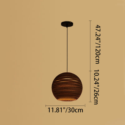 Zeitgenössische Retro Papier elliptische sphärische Glocke Trapez Halbkreis polygonale 1-Licht Pendelleuchte für Esszimmer 