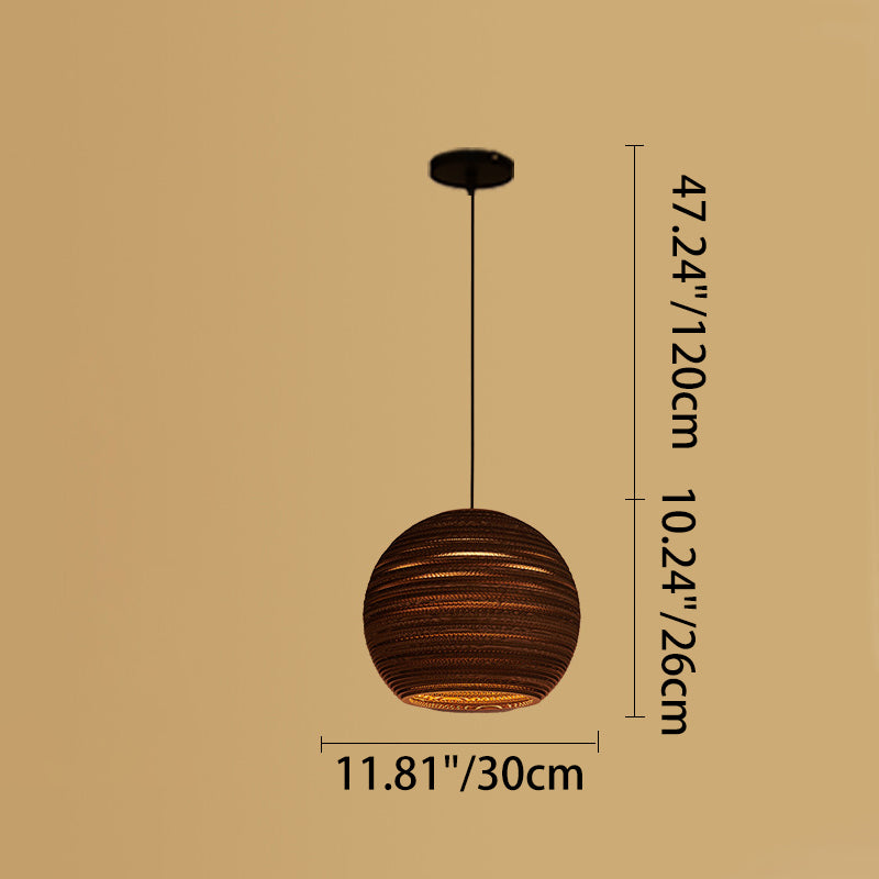 Zeitgenössische Retro Papier elliptische sphärische Glocke Trapez Halbkreis polygonale 1-Licht Pendelleuchte für Esszimmer 