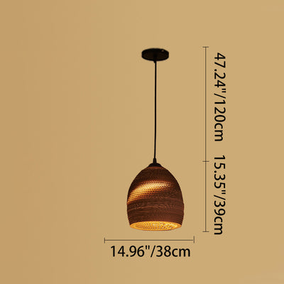 Zeitgenössische Retro Papier elliptische sphärische Glocke Trapez Halbkreis polygonale 1-Licht Pendelleuchte für Esszimmer 