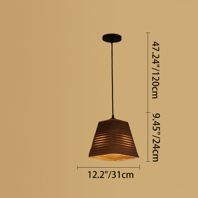 Zeitgenössische Retro Papier elliptische sphärische Glocke Trapez Halbkreis polygonale 1-Licht Pendelleuchte für Esszimmer 