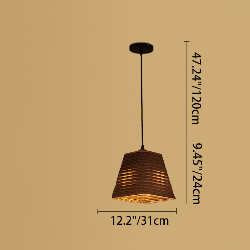 Zeitgenössische Retro Papier elliptische sphärische Glocke Trapez Halbkreis polygonale 1-Licht Pendelleuchte für Esszimmer 