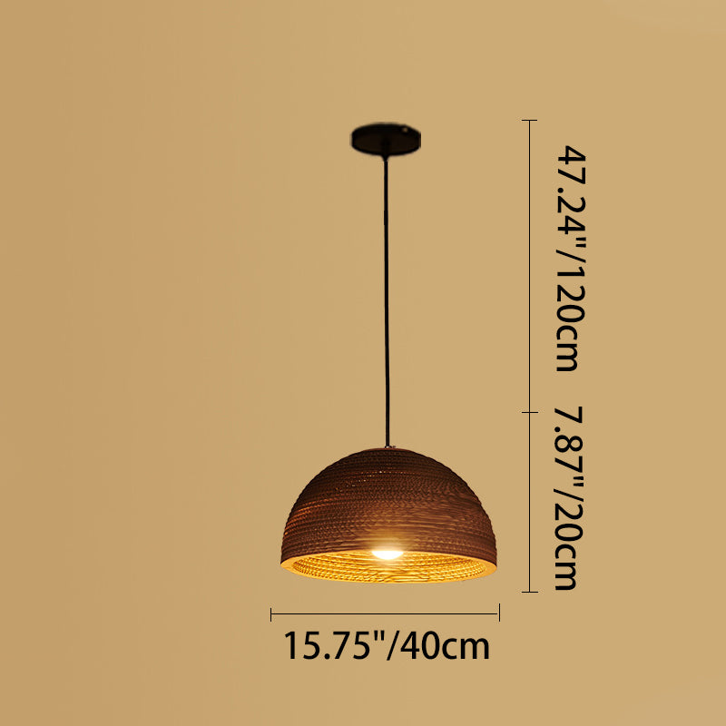 Zeitgenössische Retro Papier elliptische sphärische Glocke Trapez Halbkreis polygonale 1-Licht Pendelleuchte für Esszimmer 
