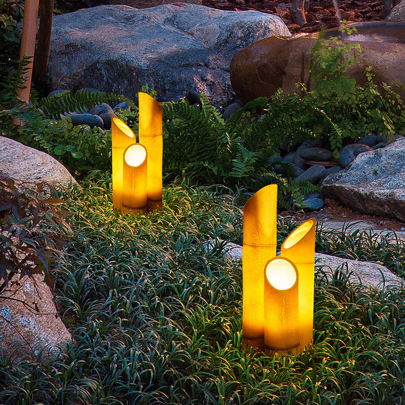 Éclairage paysager LED en résine solaire étanche créatif contemporain en bambou pour jardin 