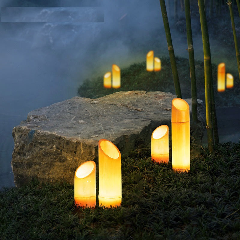 Éclairage paysager LED en résine solaire étanche créatif contemporain en bambou pour jardin 