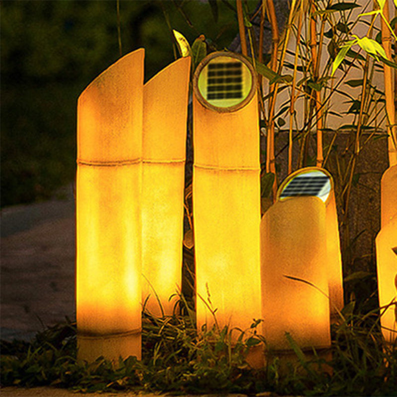 Éclairage paysager LED en résine solaire étanche créatif contemporain en bambou pour jardin 