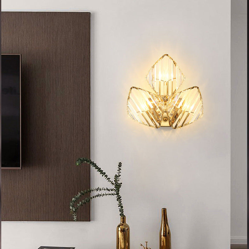 Modern Luxury Metal Acrylic Diamond-Pattern 1/2/3-Light Wall Sconce Lamp For Living Room & Bedroom