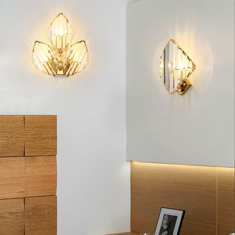 Modern Luxury Metal Acrylic Diamond-Pattern 1/2/3-Light Wall Sconce Lamp For Living Room & Bedroom